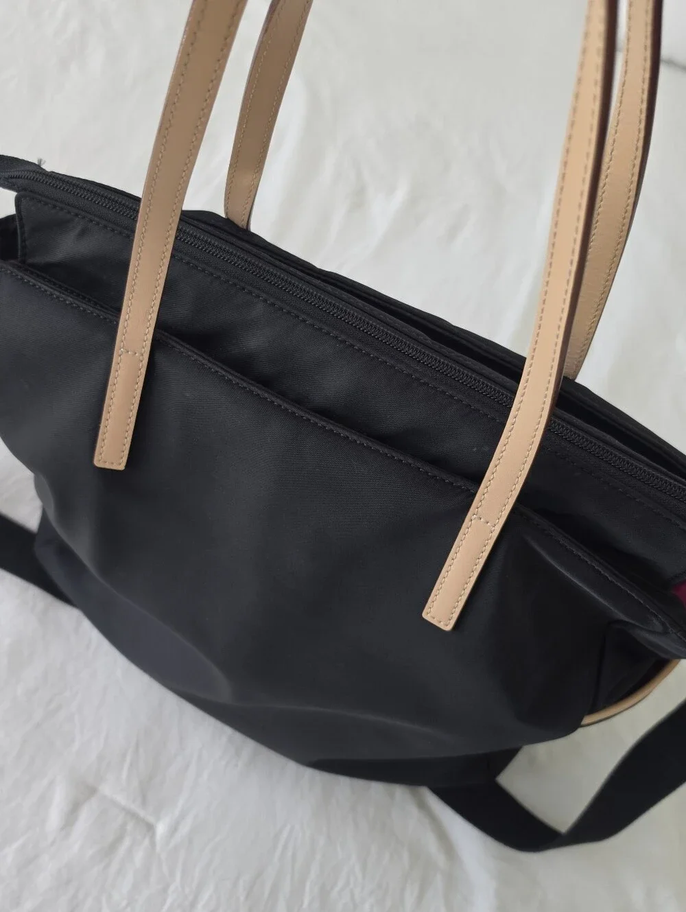 Kate Spade Black And Pink Nylon Tote Kennedy Park Honey Baby Bag Leather Straps